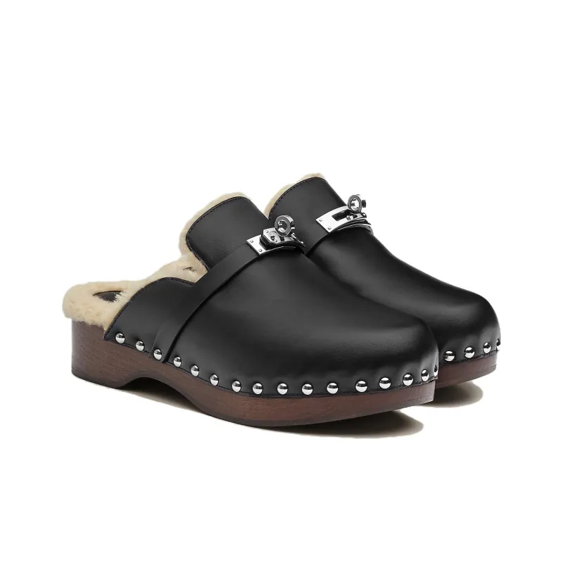 HERMES Carlotta Abrasion-Resistant Wrap-toe Slippers Women's Black-2
