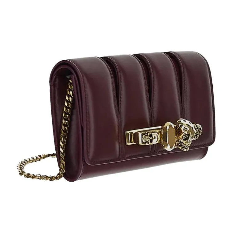 Alexander McQueen Leather One Shoulder Crossbody Clutches Women's Burgundy-1