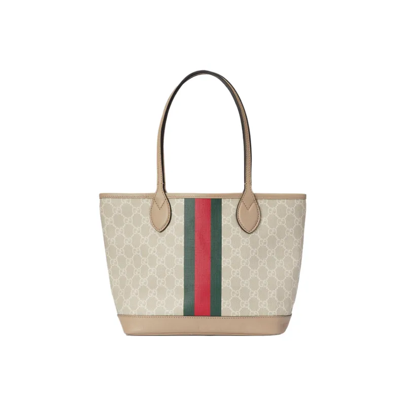 GUCCI Ophidia Canvas With Leather Trim Tote Bag Shopping Bag Shoulder Bag Handbag Small Size Women's Beige/White-0