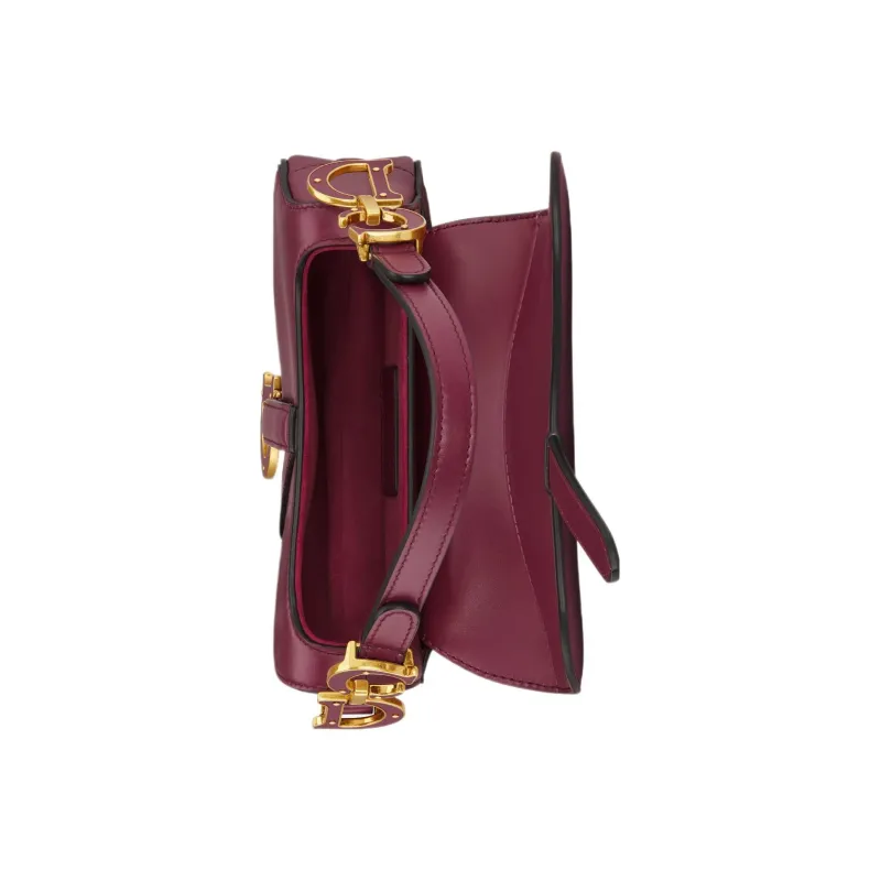 DIOR Smooth Calf Leather Saddle Bag Shoulder Bag Crossbody Bag Handbag Mini Women's Dark Purple Red-3
