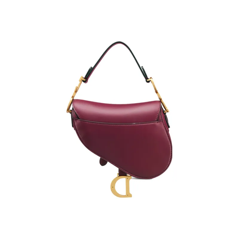 DIOR Smooth Calf Leather Saddle Bag Shoulder Bag Crossbody Bag Handbag Mini Women's Dark Purple Red-2
