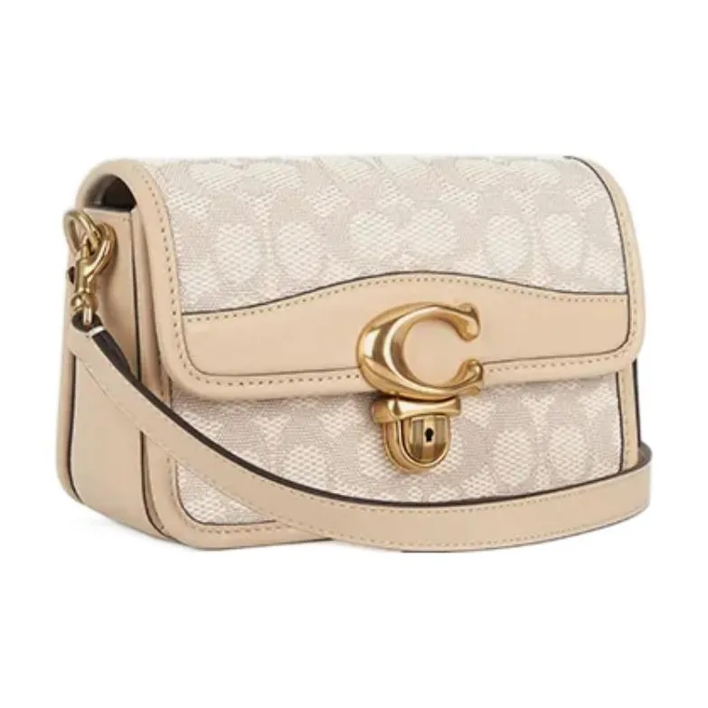 COACH Studio Cow Leather With Textile Envelope Bag Crossbody Bag Shoulder Bag Women's Ivory White With Beige-1