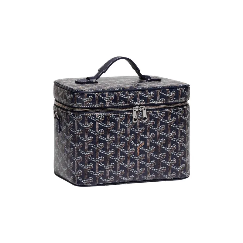 GOYARD Canvas With Leather Handbags Box Bag Makeup Bags Small Size Unisex Dark Blue-1