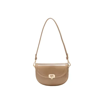 GXFMOD Cow Leather Saddle Bag, Underarm Bag, Shoulder Bag Small Size Women's Khaki/Black/Caramel