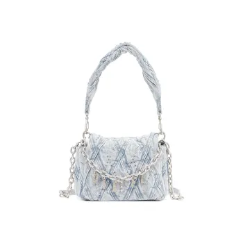 DIESEL Quilted Denim Handbag Shoulder Bag Women's Ice Blue