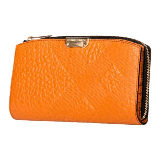 Burberry Calfskin Wallet Women's Pink Orange-1