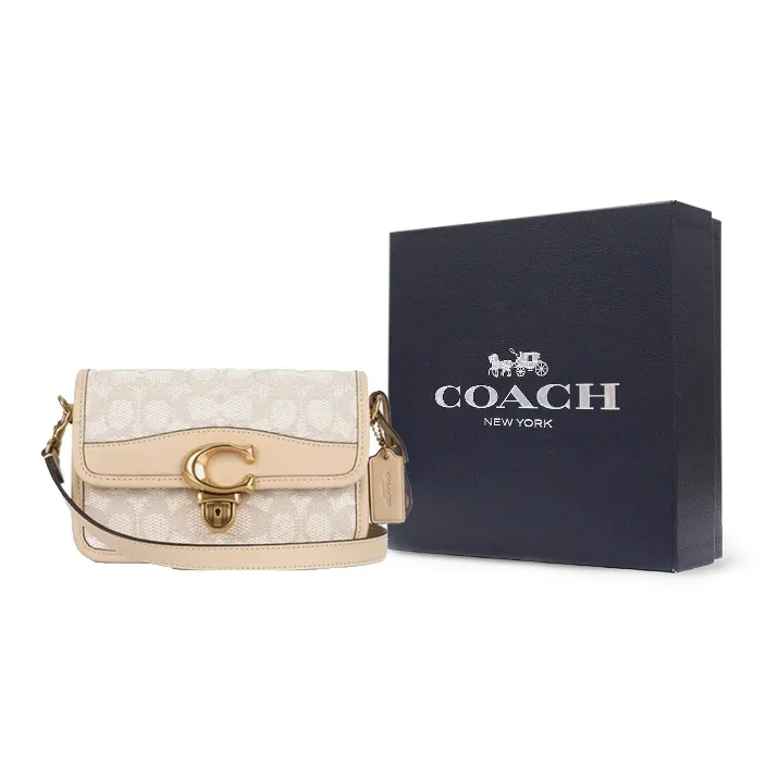 COACH Studio Cow Leather With Textile Envelope Bag Crossbody Bag Shoulder Bag Women's Ivory White With Beige-6
