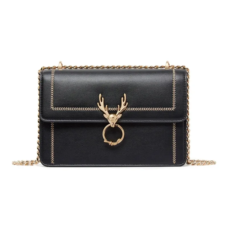 TUCANO Authentic Cow Leather, Synthetic Leather Chain Bag, Small Square Bag, Shoulder Bag Women's Cream White/Black-6