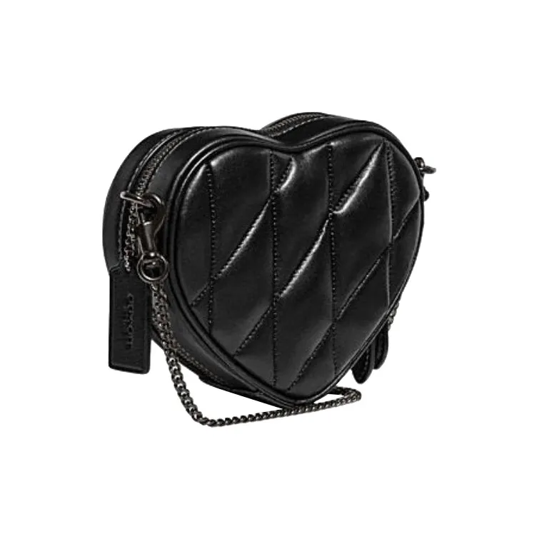 COACH Heart Sheepskin With Cow Leather Shoulder Bag, Crossbody Bag Mini Women's Black-1