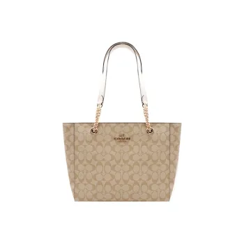 COACH Marlie Canvas With Leather Tote Bag, Shopping Bag, Shoulder Bag Women's Khaki