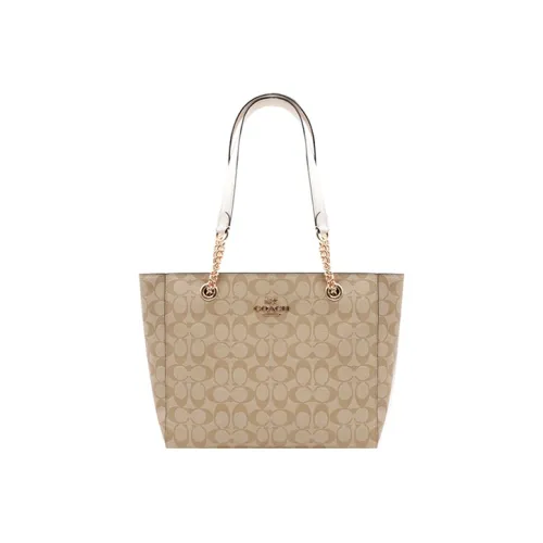COACH Marlie Canvas With Leather Tote Bag, Shopping Bag, Shoulder Bag Women's Khaki