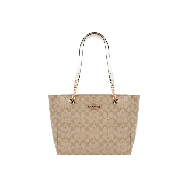 COACH Marlie Canvas With Leather Tote Bag, Shopping Bag, Shoulder Bag Women's Khaki-0