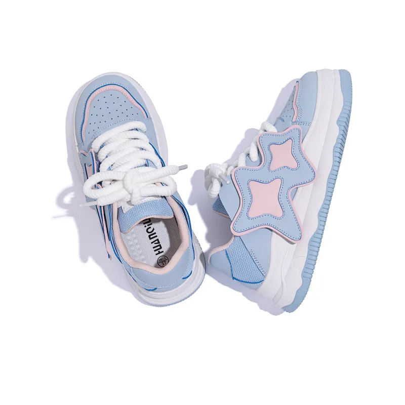 HUANQIU Slip Resistant Low Top Skateboard Shoes Women's Light Blue-6