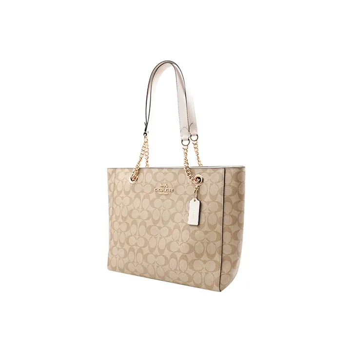 COACH Marlie Canvas With Leather Tote Bag, Shopping Bag, Shoulder Bag Women's Khaki-1