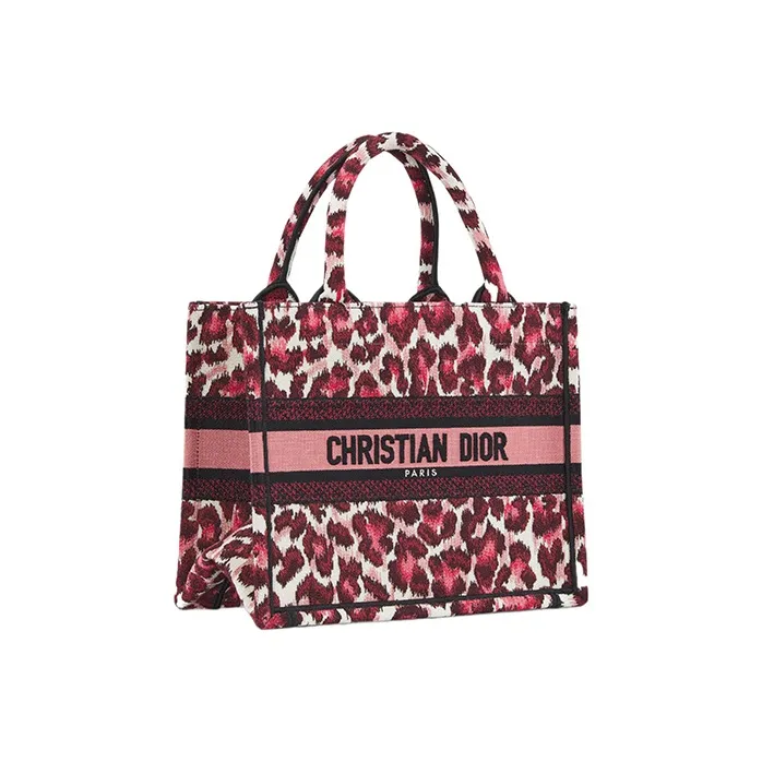 DIOR BookToteMizza Embroidery Tote Bag Shopping Bag Handbag Small Size Women's Burgundy/Multicolor-1