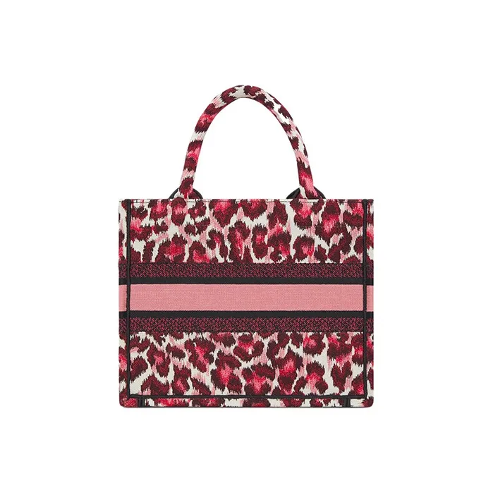 DIOR BookToteMizza Embroidery Tote Bag Shopping Bag Handbag Small Size Women's Burgundy/Multicolor-2