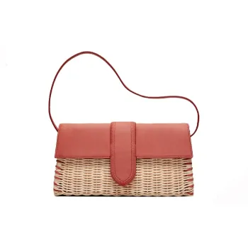 Jacquemus Wicker With Cow Leather Shoulder Bag Crossbody Bag Handbag Women's Deep Red