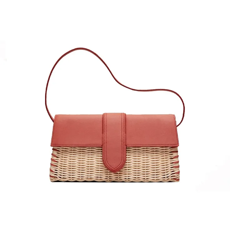 Jacquemus Wicker With Cow Leather Shoulder Bag Crossbody Bag Handbag Women's Deep Red-0