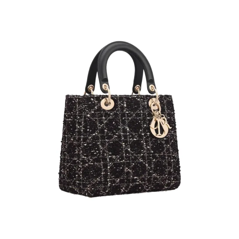 DIOR Lady D-Lite Tweed Dior Bag Shoulder Bag Crossbody Bag Handbag Medium Size Women's Black-2