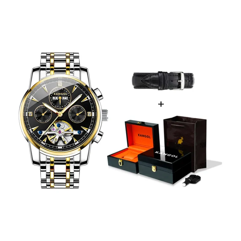 KANGOL Kangaroo Automatic Mechanical Movement Stainless Steel Watchband Watch Men's Watches Black Dial K-K166-7