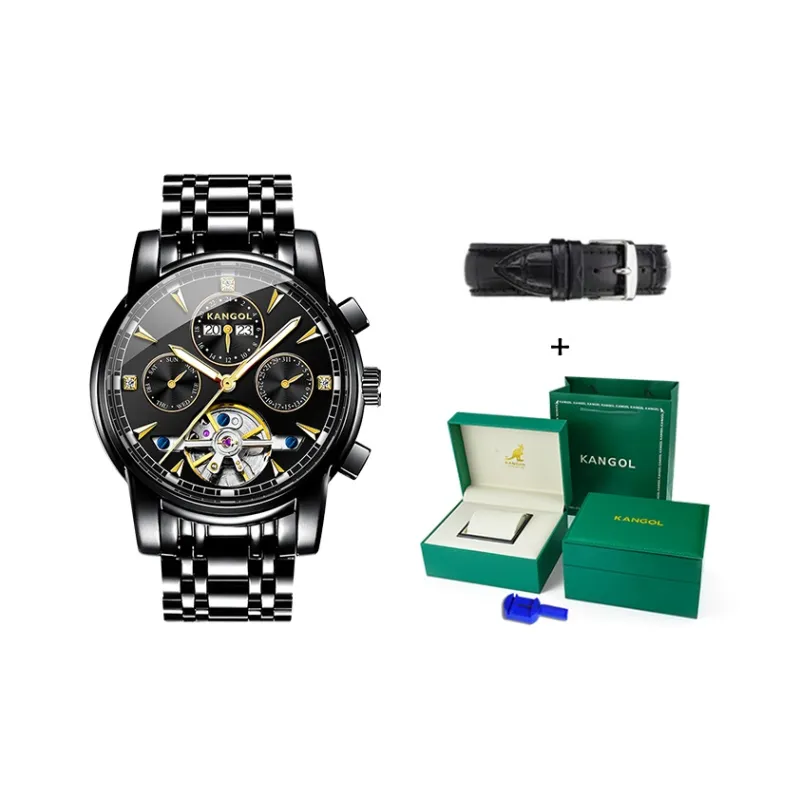 KANGOL Kangaroo Automatic Mechanical Movement Stainless Steel Watchband Watch Men's Watches Black Dial K-K166-3