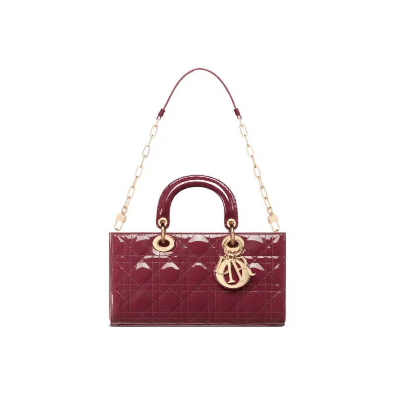 DIOR Lady D-JOY Patent Leather Cowhide Dior Bag Shoulder Bag Crossbody Bag Handbag Medium Size Women's Dark Purple Red-2