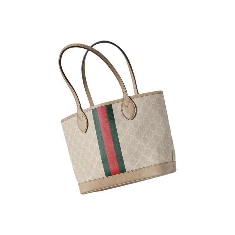 GUCCI Ophidia Canvas With Leather Trim Tote Bag Shopping Bag Shoulder Bag Handbag Small Size Women's Beige/White-2