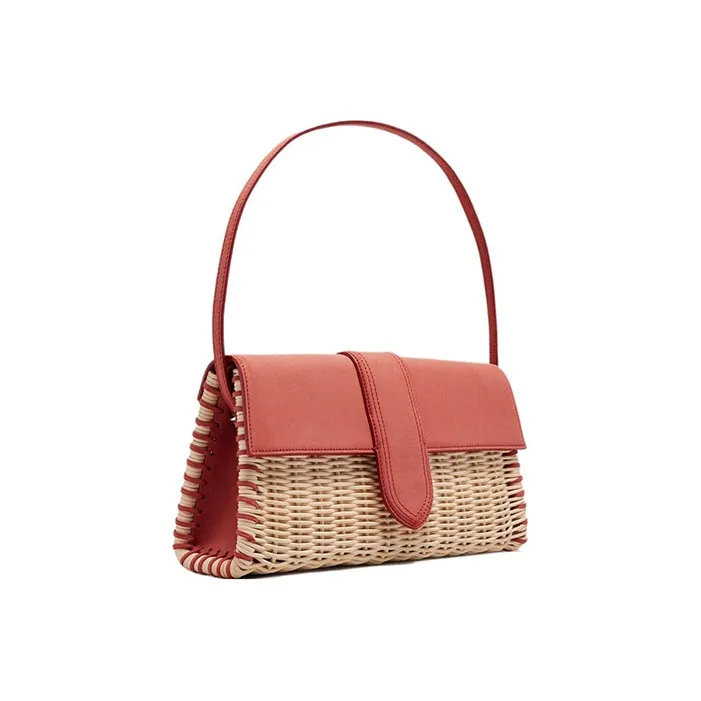 Jacquemus Wicker With Cow Leather Shoulder Bag Crossbody Bag Handbag Women's Deep Red-1