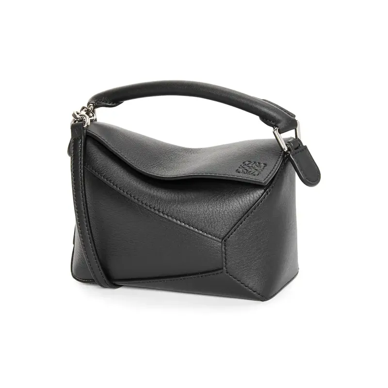 LOEWE Puzzle Cow Leather Handbag, Shoulder Bag, Crossbody Bag Mini Women's Black-0
