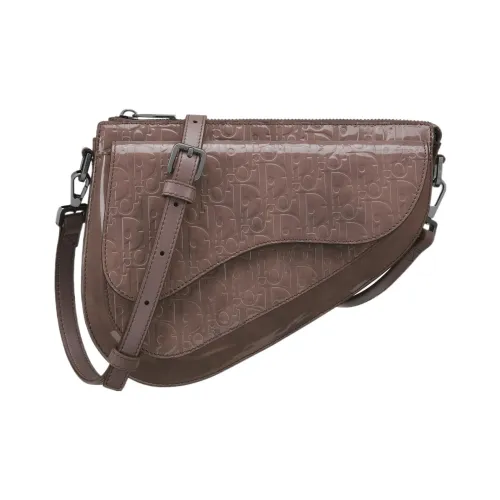 DIOR Oblique Gravity Leather Saddle Bag Handbag Shoulder Bag Men's Fuchsia