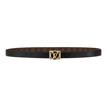 LOUIS VUITTON Classic Logo Smooth Buckle Leather Canvas Leather Belts Women's Black Width 1.8CM