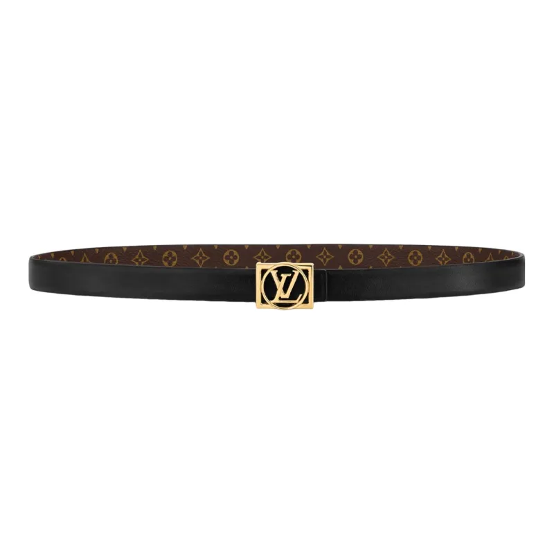 LOUIS VUITTON Classic Logo Smooth Buckle Leather Canvas Leather Belts Women's Black Width 1.8CM-0