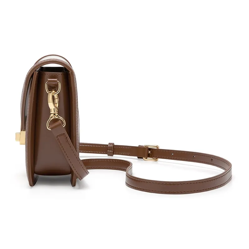 Simvay Clos Cow Leather Shoulder Bag, Crossbody Bag, Small Square Bag Small Size Women's Cheese Milk Coffee-4