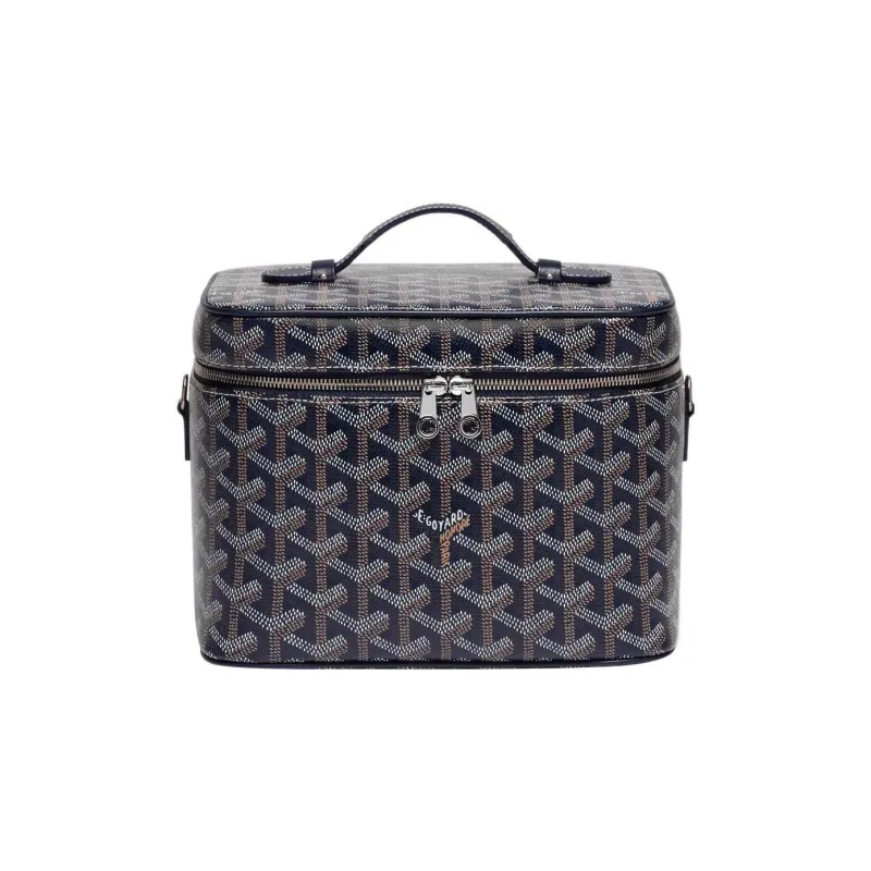 GOYARD Canvas With Leather Handbags Box Bag Makeup Bags Small Size Unisex Dark Blue-0