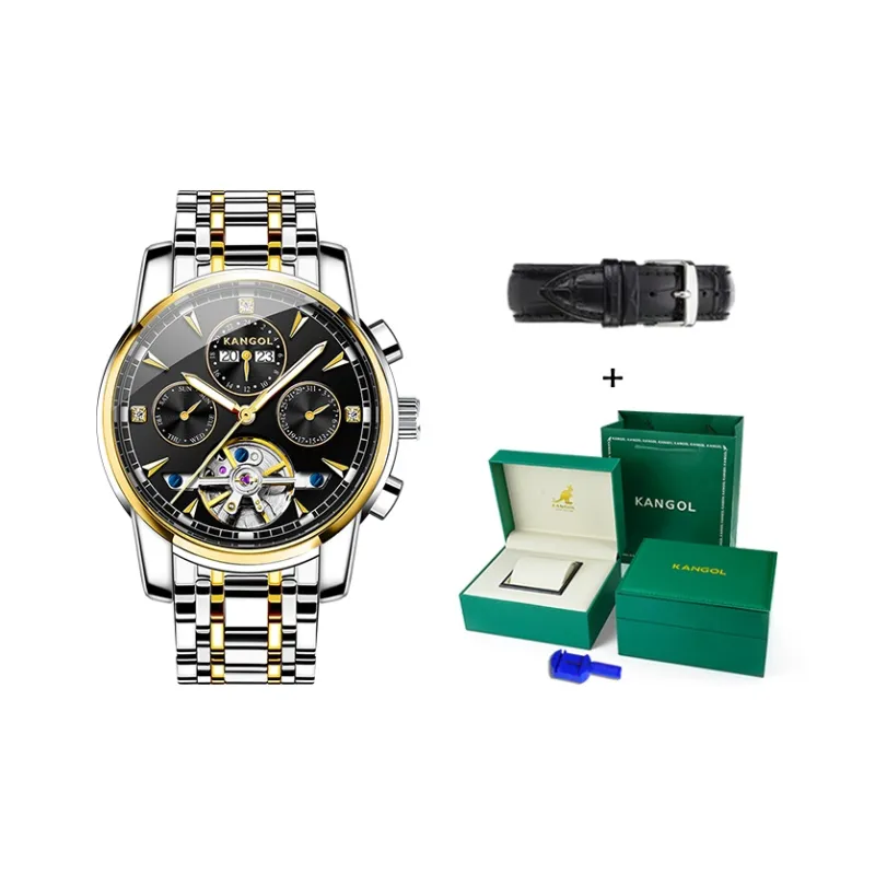 KANGOL Kangaroo Automatic Mechanical Movement Stainless Steel Watchband Watch Men's Watches Black Dial K-K166-0