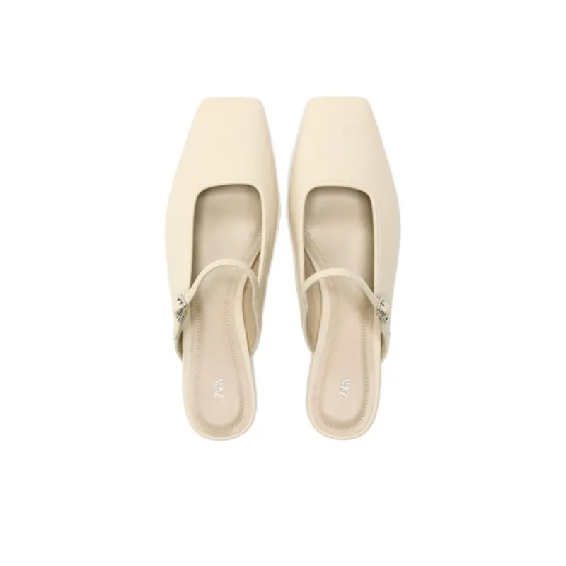 ZARA Rubber Sole Wrap-toe Slippers Women's Beige-3