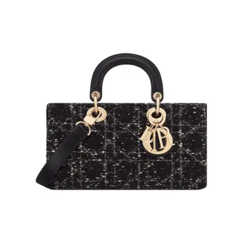 DIOR Lady D-JOY Tweed Dior Bag Shoulder Bag Crossbody Bag Handbag Medium Size Women's Black
