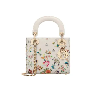 DIOR Lady Dior Cow Leather Dior Bag Shoulder Bag Crossbody Bag Handbag Mini Women's White/Multicolor