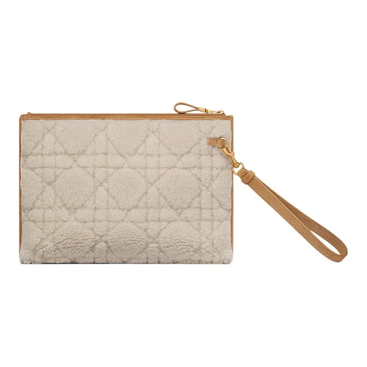 DIOR Caro Shearling Clutch Large Size Women's Beige/Brown-2