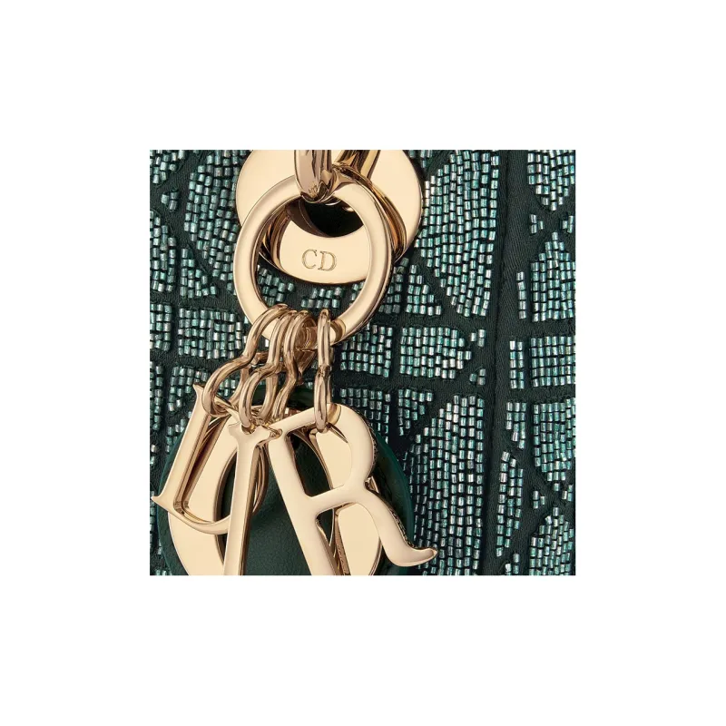 DIOR Lady Dior Cotton Micro Pearl Embroidery Shoulder Bag Crossbody Bag Handbag Mini Women's Pine Green-4