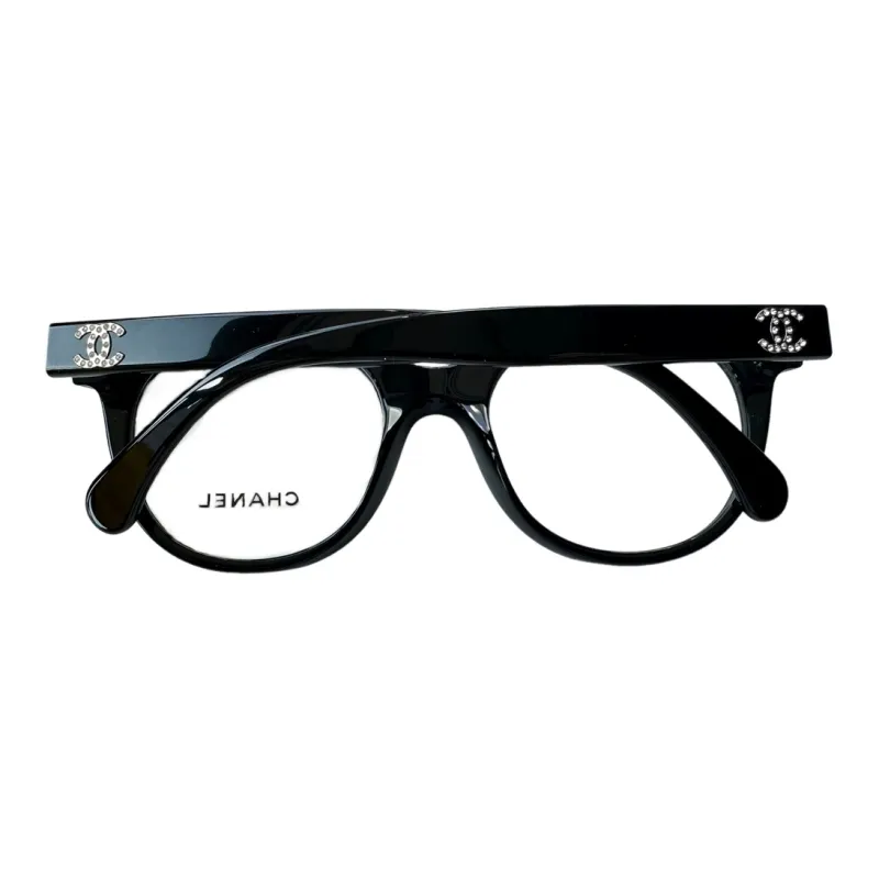 CHANEL Plate Frame Rhinestone Butterfly Eyeglass Frames Women's Black-1
