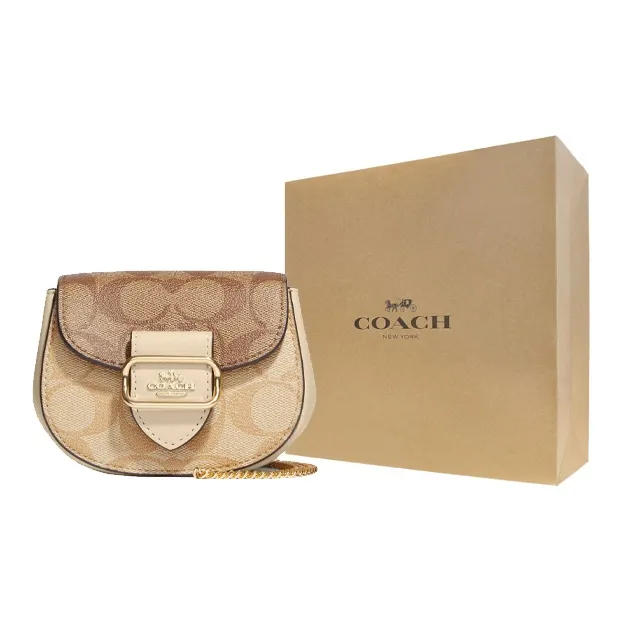 COACH Morgan Canvas With Leather Saddle Bag Crossbody Shoulder Bag Women's Khaki-5