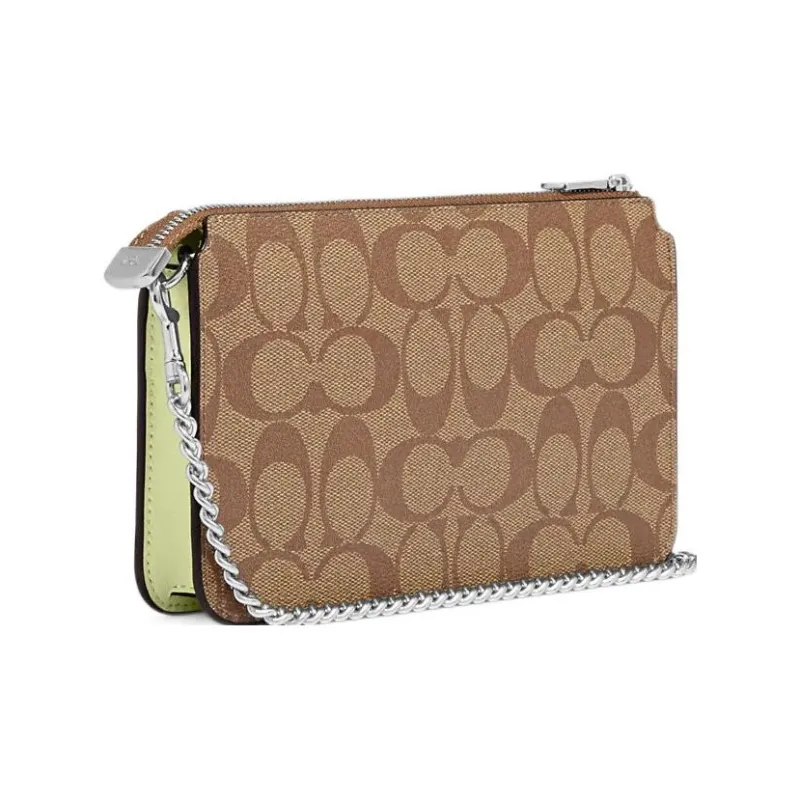 COACH Canvas With Leather Combo Bag Shoulder Bag Crossbody Bag Small Size Women's Brown Lime-1