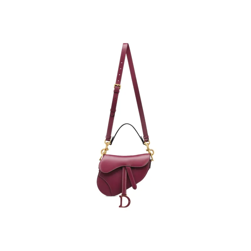 DIOR Smooth Calf Leather Saddle Bag Shoulder Bag Crossbody Bag Handbag Mini Women's Dark Purple Red-4