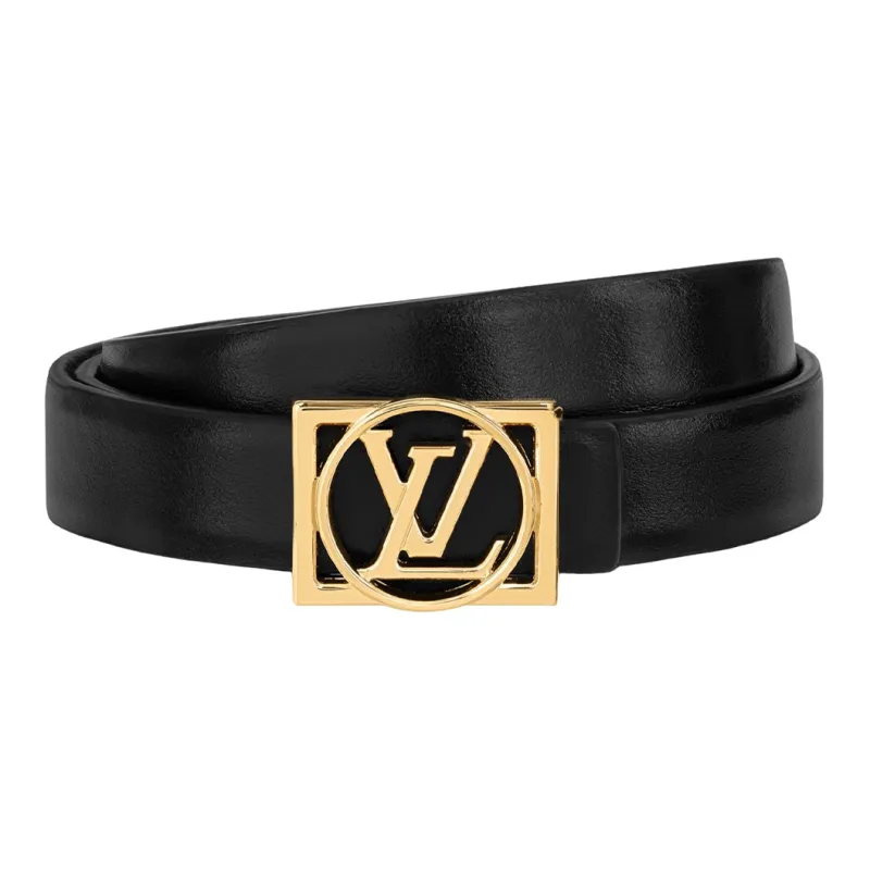 LOUIS VUITTON Classic Logo Smooth Buckle Leather Canvas Leather Belts Women's Black Width 1.8CM-2