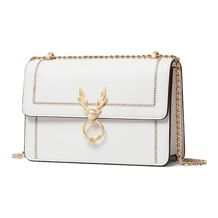 TUCANO Authentic Cow Leather, Synthetic Leather Chain Bag, Small Square Bag, Shoulder Bag Women's Cream White/Black-0