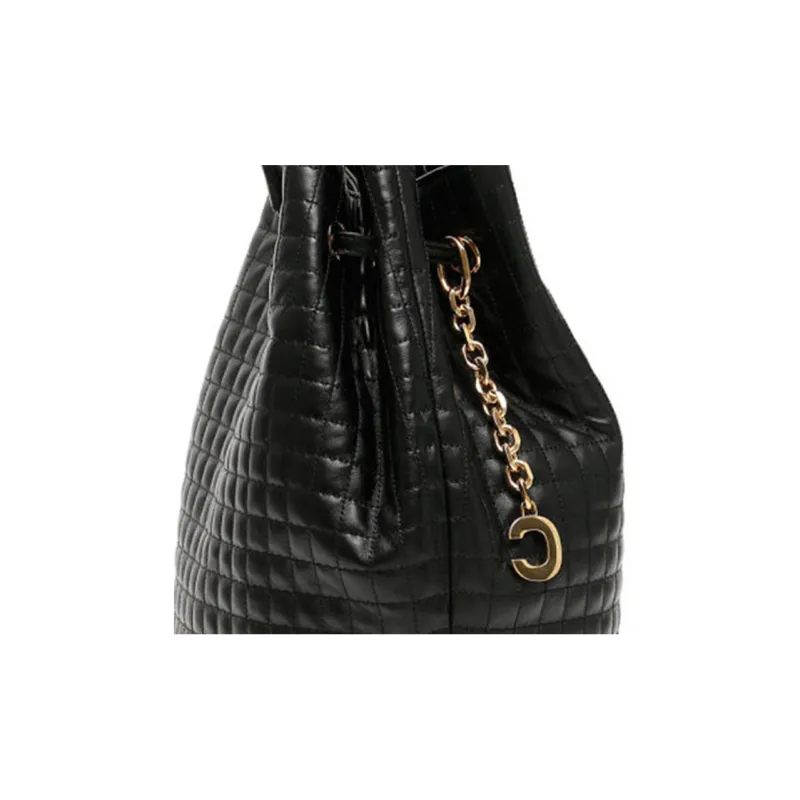 CELINE Calfskin Bucket Bag Backpack Small Size Women's Black-3