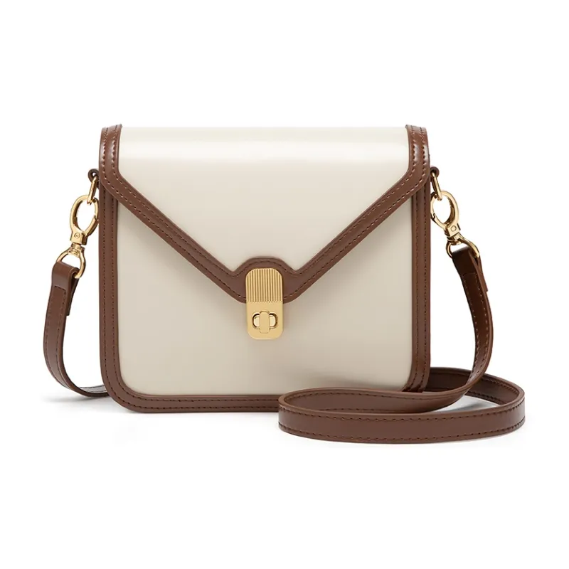 Simvay Clos Cow Leather Shoulder Bag, Crossbody Bag, Small Square Bag Small Size Women's Cheese Milk Coffee-1