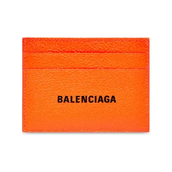 Balenciaga Grain Cow Leather Card Holder Unisex Fluorescent Orange
