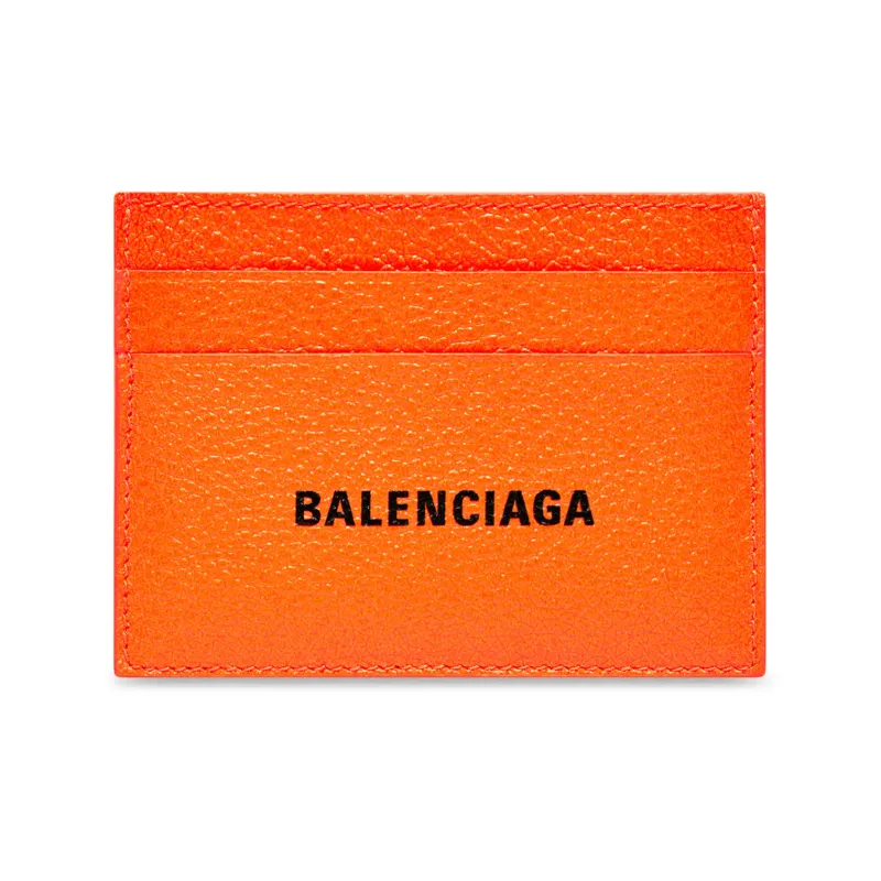 Balenciaga Grain Cow Leather Card Holder Unisex Fluorescent Orange-0